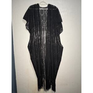 LVS Collection long line‎ duster fringe eyelet cardigan womens OS wester cowgirl